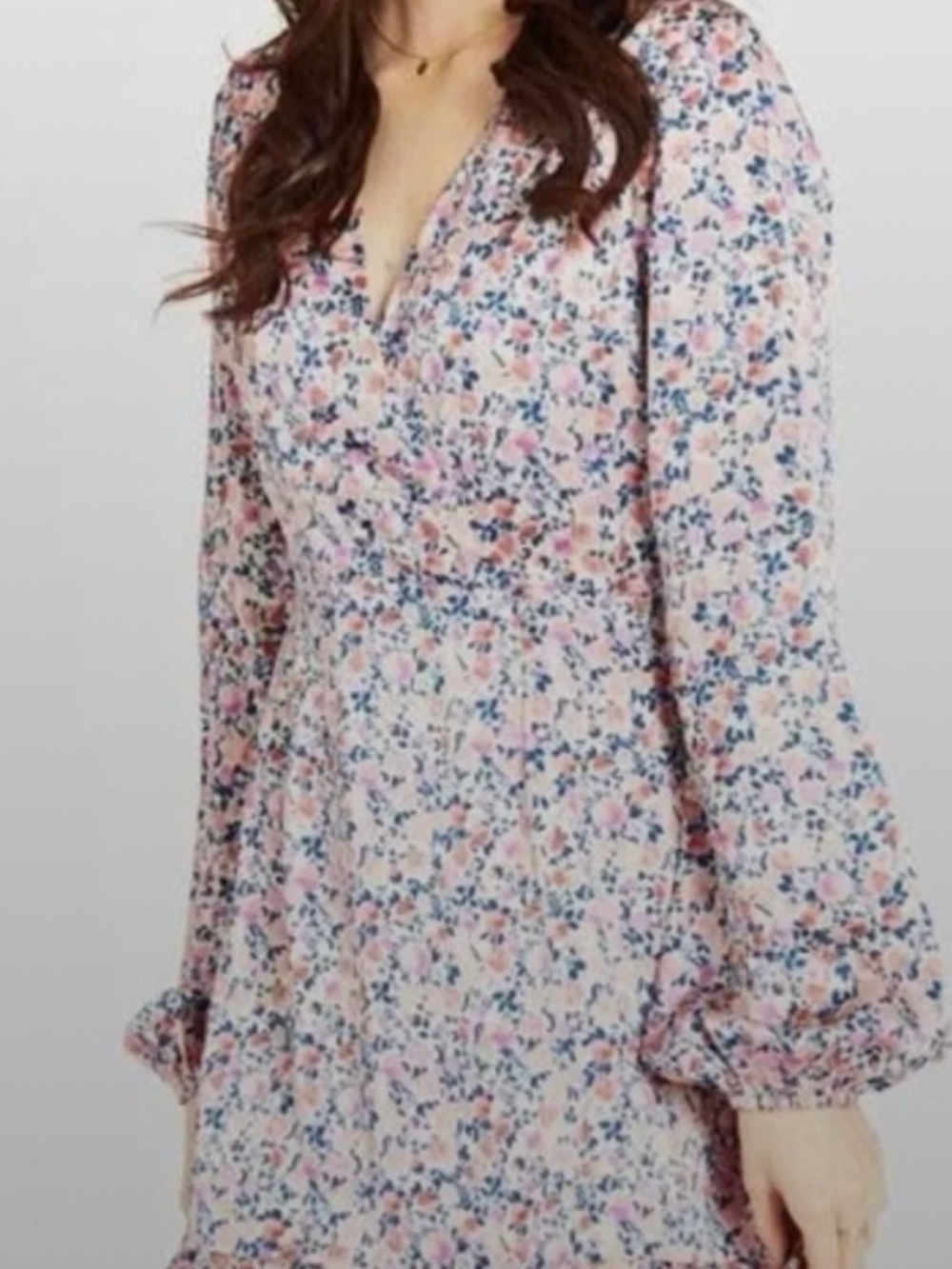 Altar'd State Pink Floral Long Sleeve Ruffle Dress Sz S